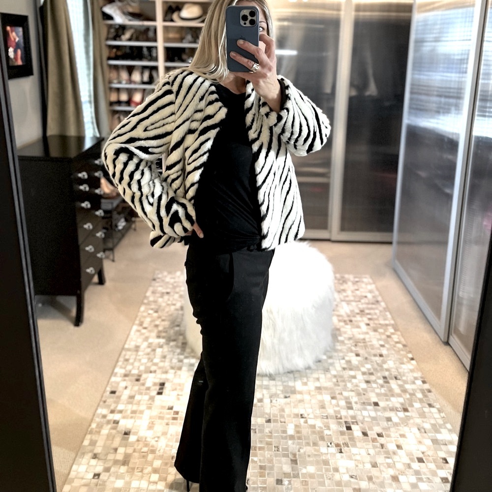 NWOT H&M Divided Zebra faux fur jacket size M